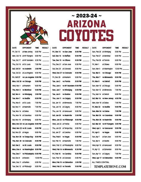 arizona coyotes schedule 2023 24 printable